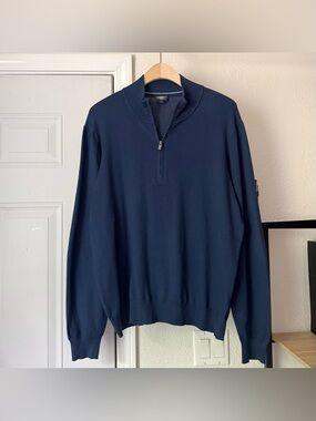 FAHERTY navy blue cotton blend 1/4 quarter zip long sleeve polo pullover sweater